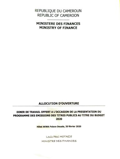 Allocution d’ouverture du MINFI à l’occasion de la présentation du programme des émissions des titres publics