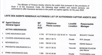 COMMUNIQUE: AGENTS GENERAUX AUTORISES A PRESENTER LES OPERATIONS D’ASSURANCE AU PUBLIC EN 2022