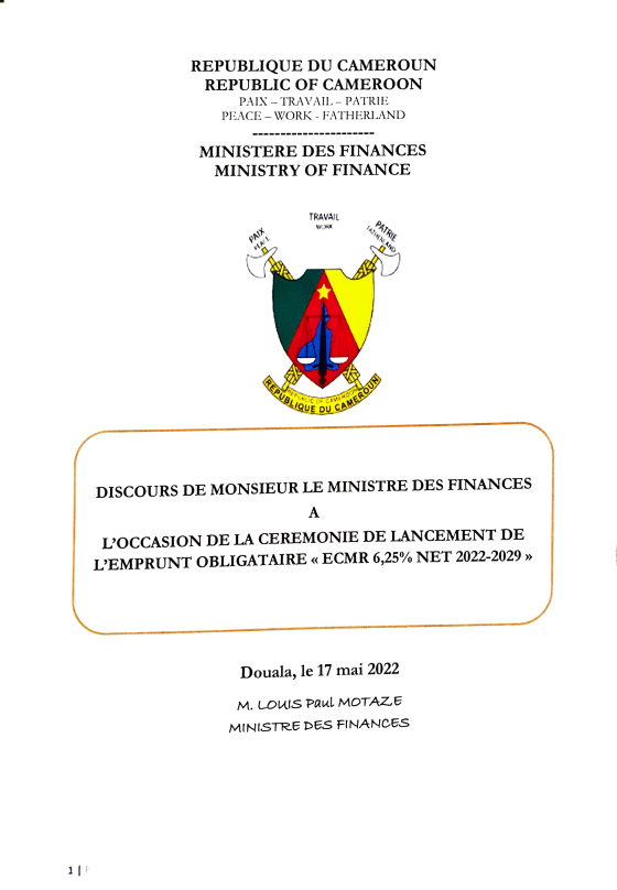 Discours du Ministre des Finances à l'occasion du lancement de l'emprunt obligataire exercice 2022-2029