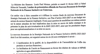 Note d’information relative à l’atelier de présentation du nouveau document de stratégie nationale de la Finance Inclusive