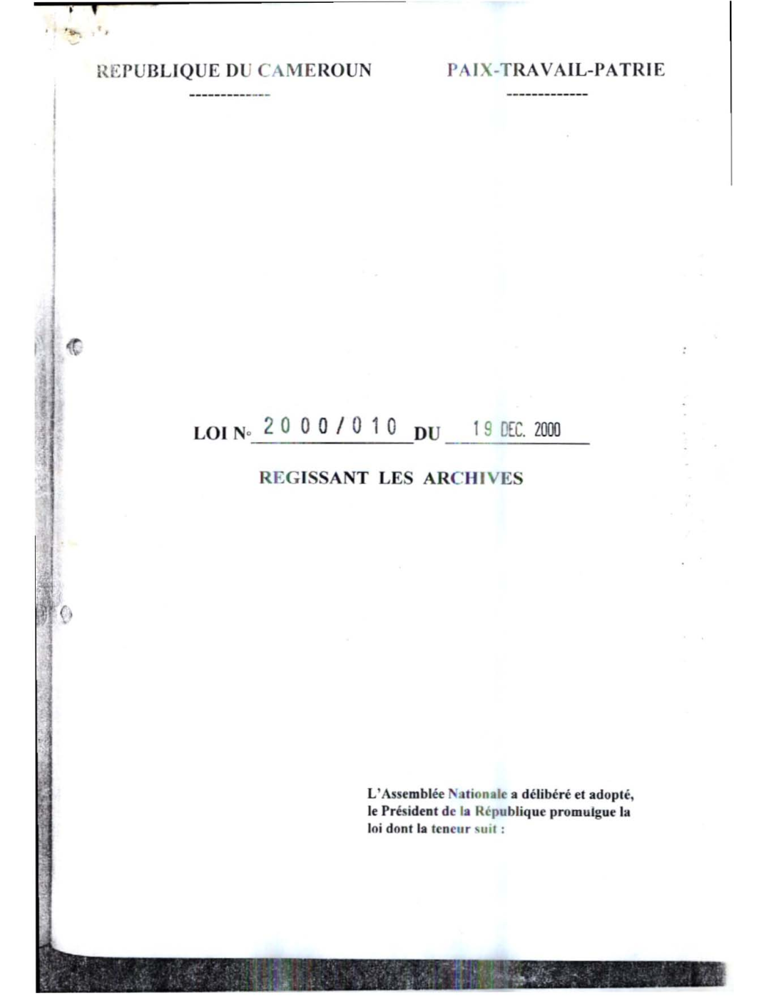 Loi N° 092/007 régissant les rapports de travail entre les travailleurs et les employeurs.