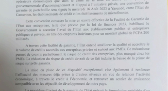 Communiqué de presse du 11 août 2023 relatif à la signature de garantie de l’Etat camerounais