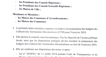 LETTRE CIRCULAIRE CONJOINTE N°0000025 DU 03 OCTOBRE 2023 RELATIVE A LA PREPARATION DU BUDGET DES CTD EXERCICE 2024