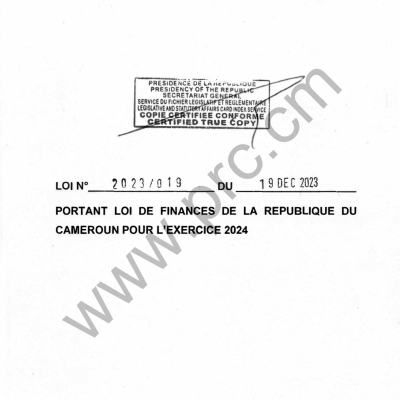 Loi N°2023/019 du 19 décembre 2023 portant loi de finances de la République du Cameroun pour l'exercice 2024