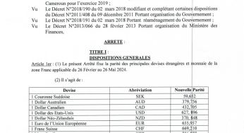 Order fixing conversion rate at Customs of foreign currencies into local currency