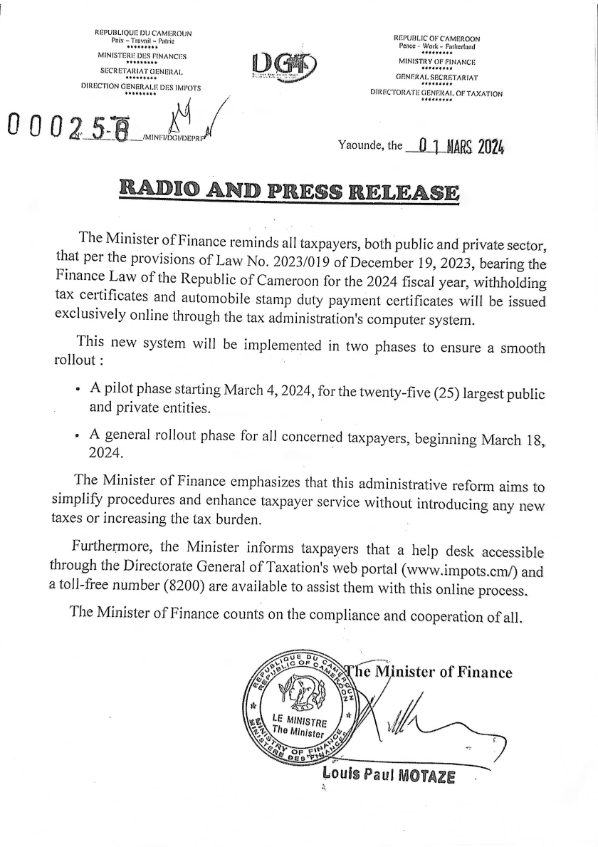 Radio and press-release withholding tax certificates and automobile stamp