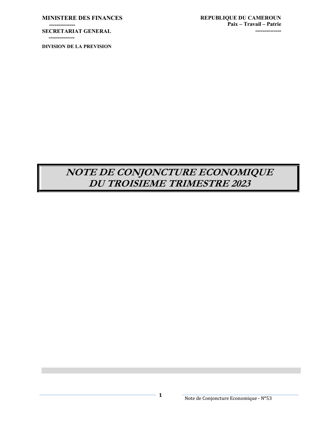 NOTES DE CONJONCTURES ECONOMIQUES TRIMESTRES 1 2 3 EXERCICE 2023 MINFI