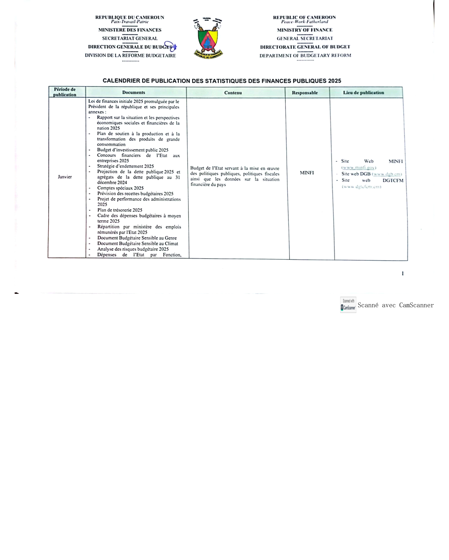 Calendrier de publication des statistiques des finances publiques 2025 au format pdf