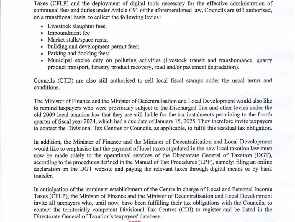 PRESS RELEASE ON LOCAL TAXES