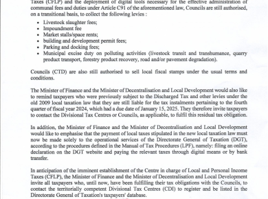 PRESS RELEASE ON LOCAL TAXES