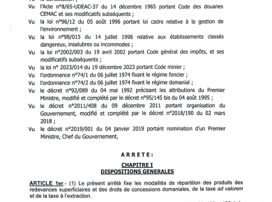 ARRÊTÉ DU MINISTRE DES FINANCES, FIXANT LES MODALITÉS D’AFFECTATION ET DE RÉPARTITION DE CERTAINS PRÉLÈVEMENTS SPÉCIFIQUES DU SECTEUR MINIER