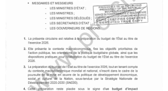CIRCULAIRE RELATIVE À LA PRÉPARATION DU BUDGET DE L’ÉTAT AU TITRE DE L’EXERCICE 2026