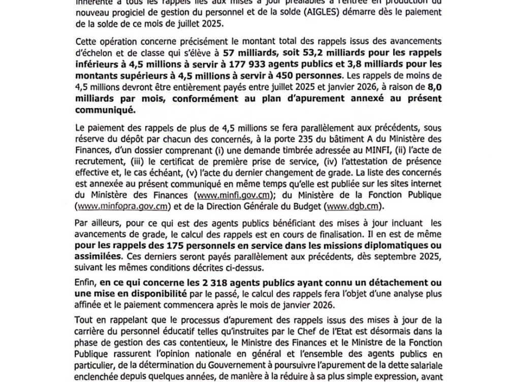 Communiqué conjoint MINFI - MINFOPRA