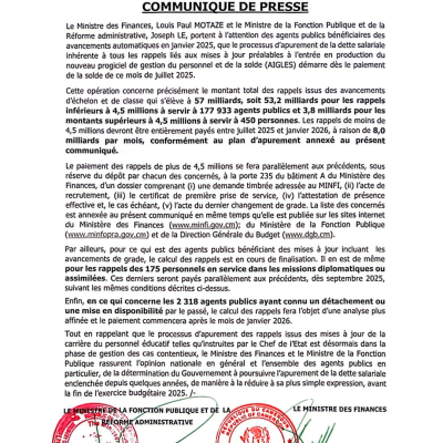 Communiqué conjoint MINFI - MINFOPRA