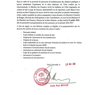 Communique dette flottante du Cameroun