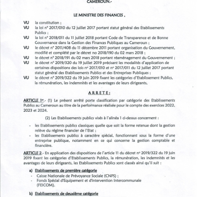 ARRETE 2026 CLASSIFICATION DES ETABLISSEMENTSPUBLICS