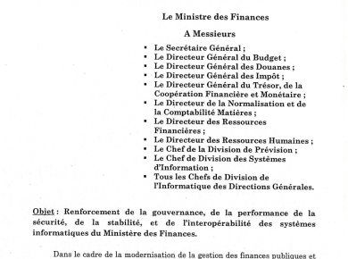 Gouvernance et Sécurité SI : Lettre-Circulaire du Ministre des Finances (MINFI) du 19 août 2026